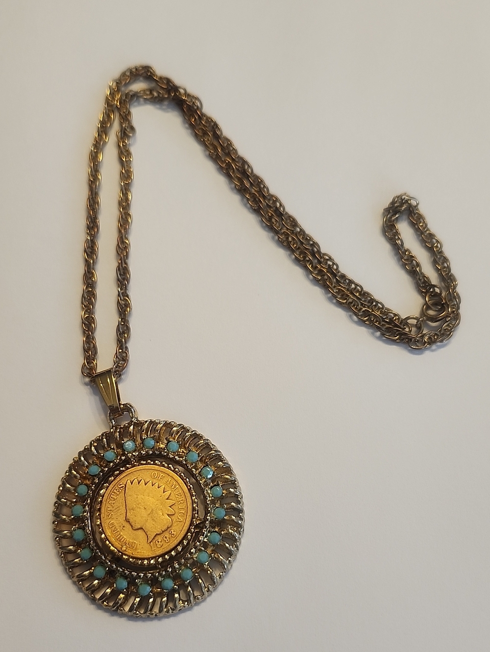 1893 Indian Head Penny Coin Pendant Necklace Vintage